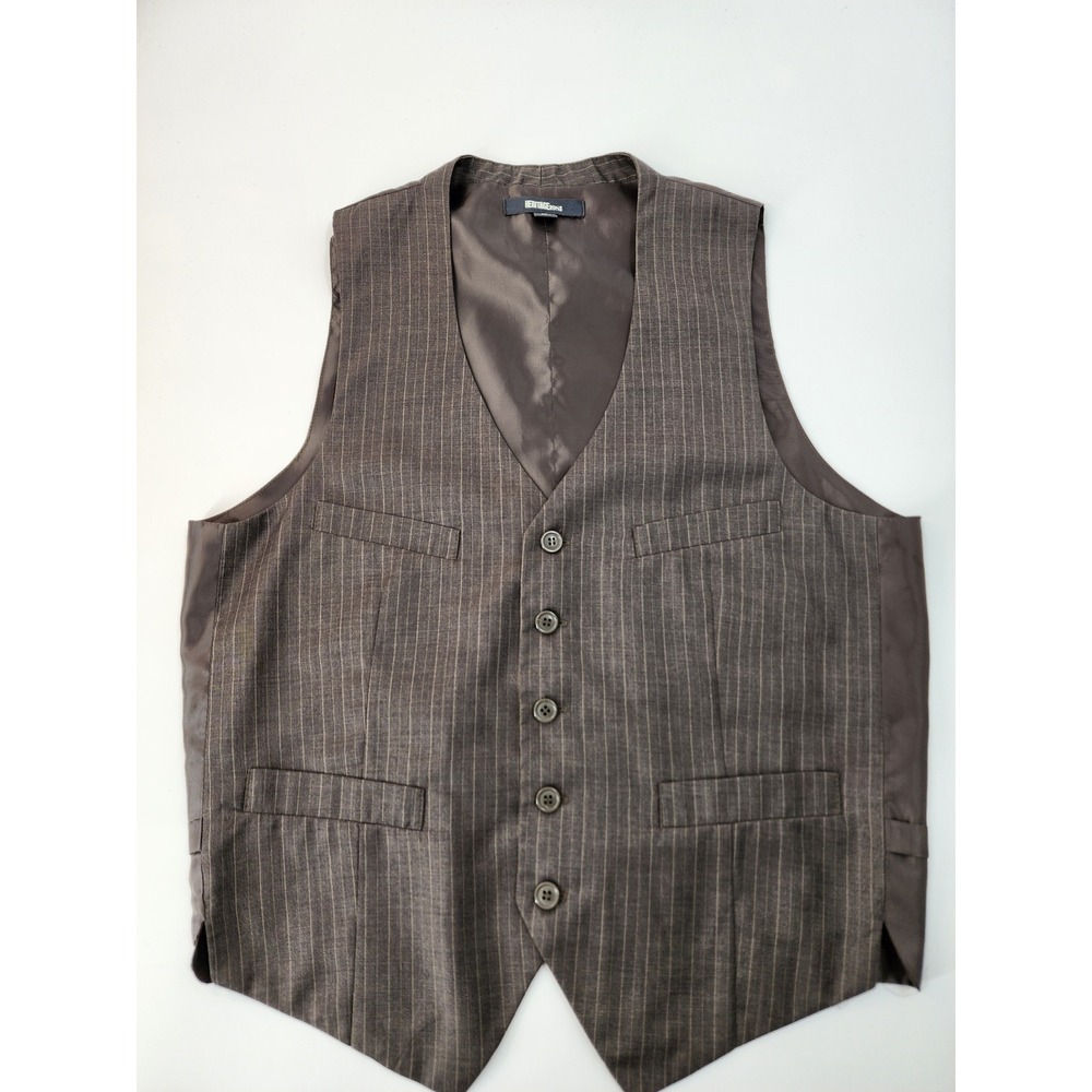 Heritage 1981 Mens Pinstripe Waistcoat Vest Brown Button Up Formal Medium